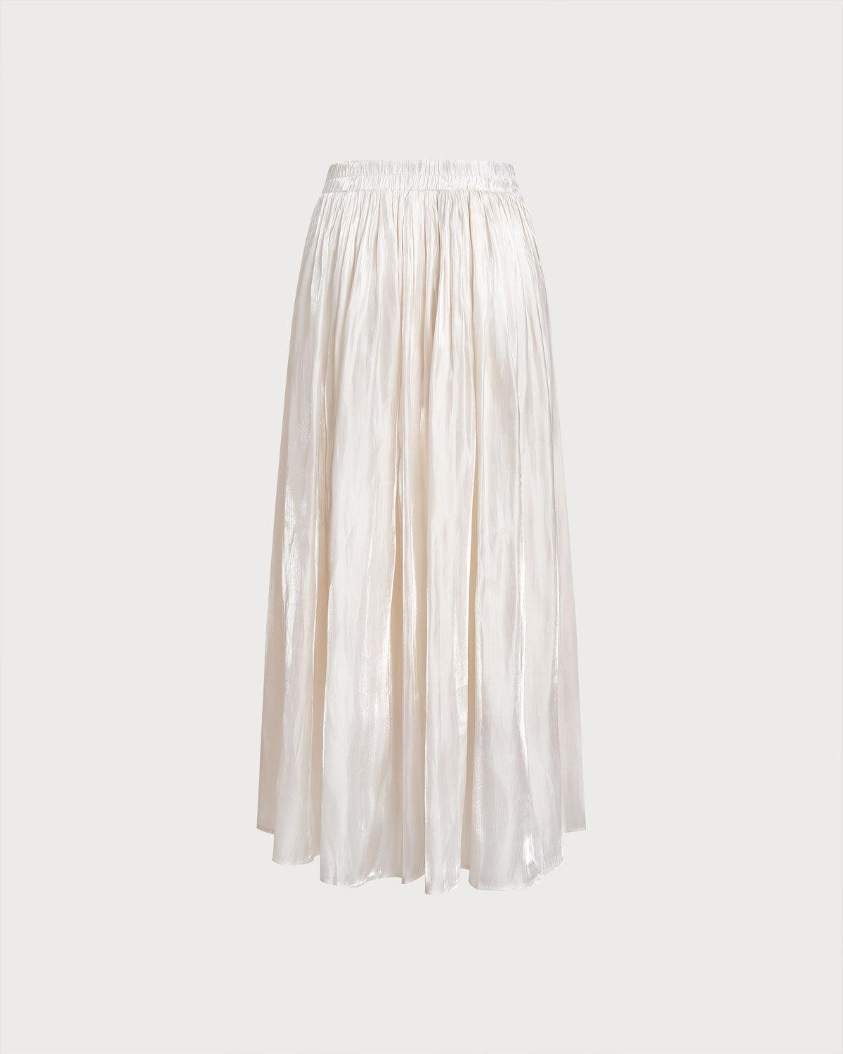 Apricot Elastic Waist Ruched Midi Skirt Product Image