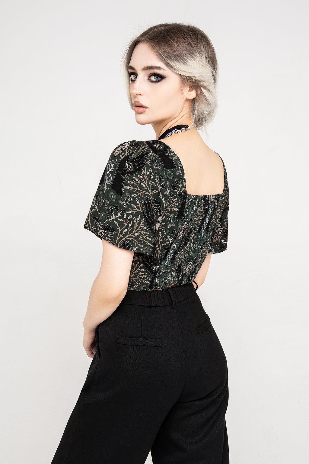 Hemlock Button Up Crop Top - Green Product Image