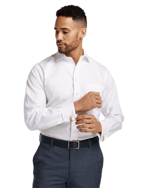 Non-Iron Cotton Pinpoint Solid Spread Collar French Cuff Dress Shirt - White Product Image