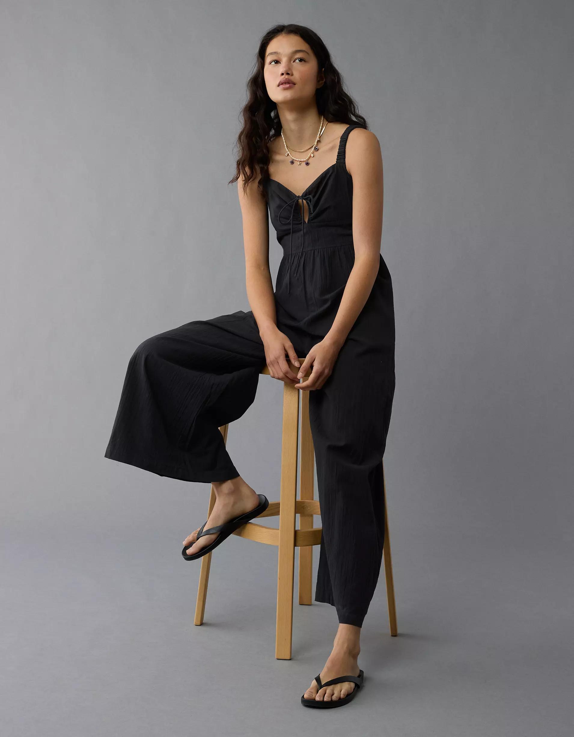 AE Tie Front V-Neck Jumpsuit Product Image