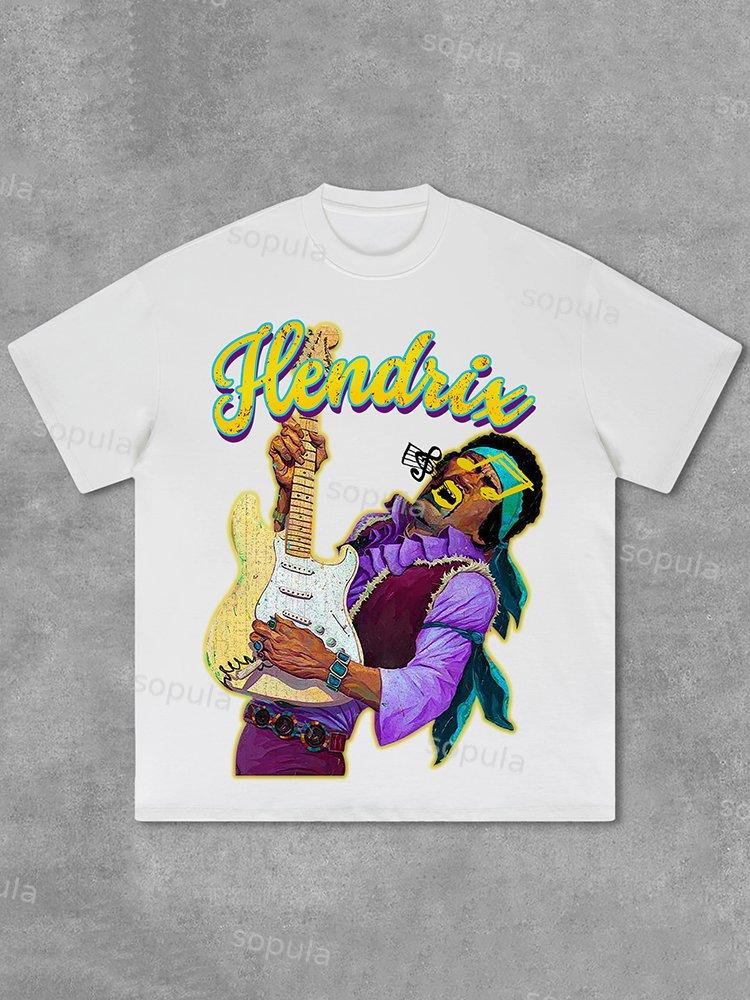 Sopula Hendrix Fashion Guitarist Graphic Print Cotton T-Shirt Product Image