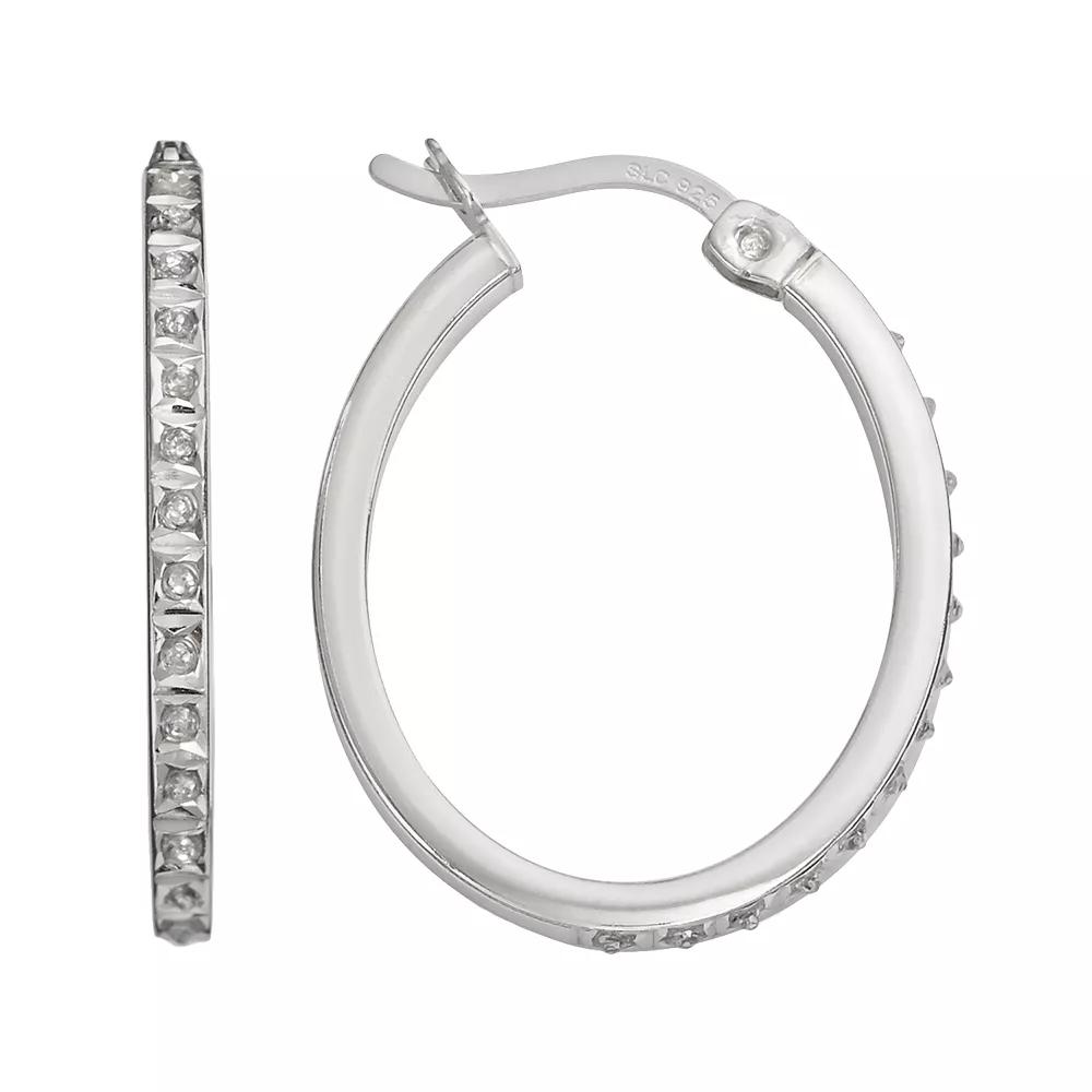 Diamond Mystique Platinum Over Silver Diamond Accent Oval Hoop Earrings, Women's, White Product Image