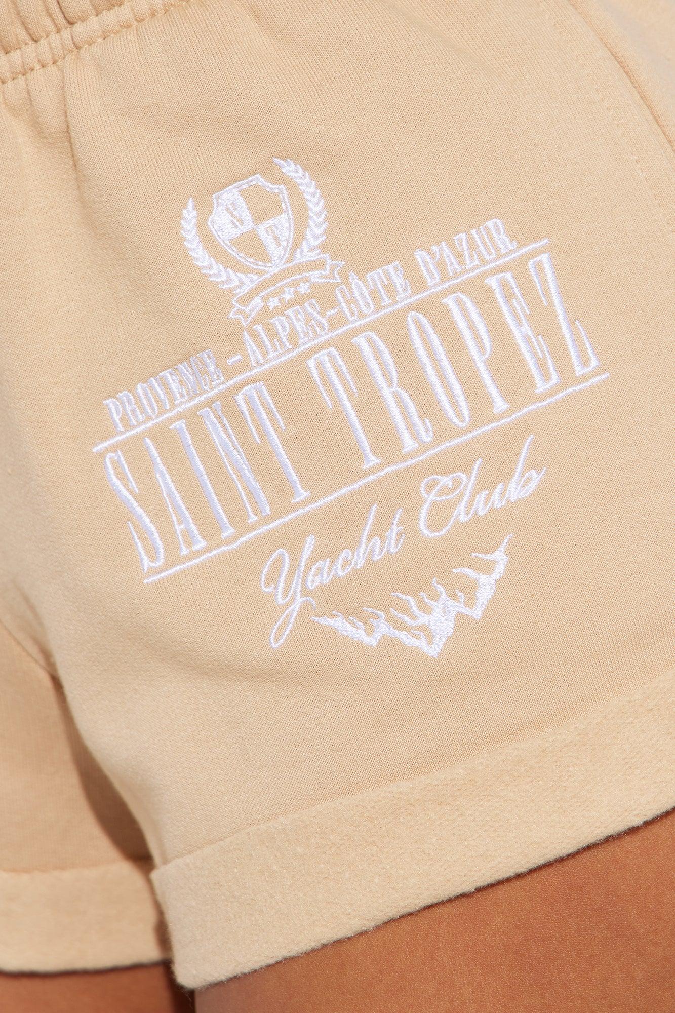 St. Tropez Embroidered Shorts - Taupe Product Image