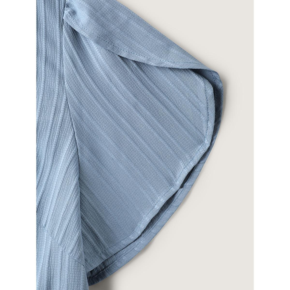 Plus Size Stone Textured Color Contrast Petal Sleeve Blouse Women Short sleeve Flat collar with V-notch Work Blouses BloomChic 12/L Product Image