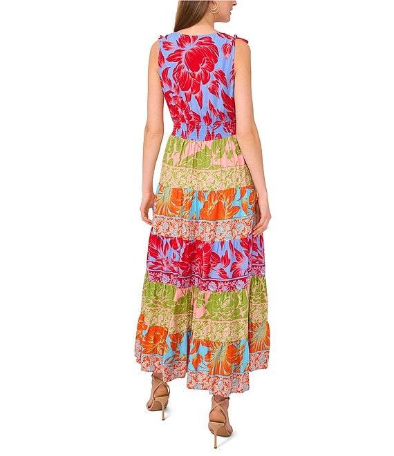 Vince Camuto Woven Printed Surplice V-Neck Tiered Blouson Maxi Dress Product Image