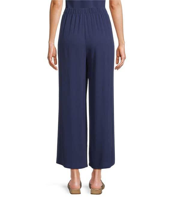 Eileen Fisher Petite Size Silk Georgette Crepe Wide-Leg Pull-On Ankle Pants Product Image