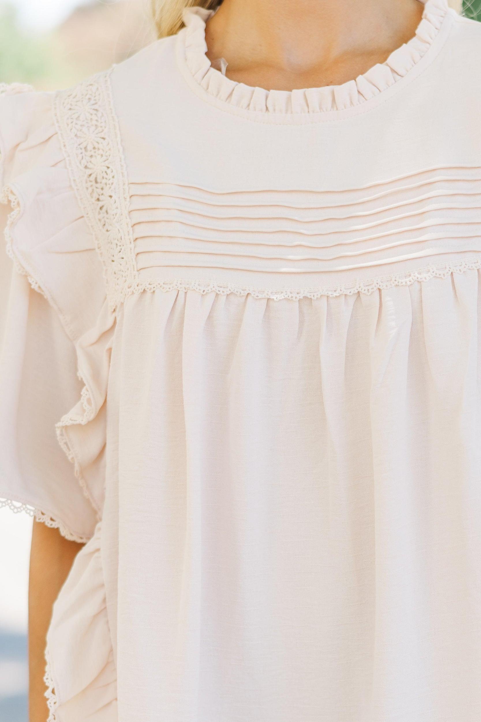 Step It Up Natural White Ruffled Blouse Female Product Image