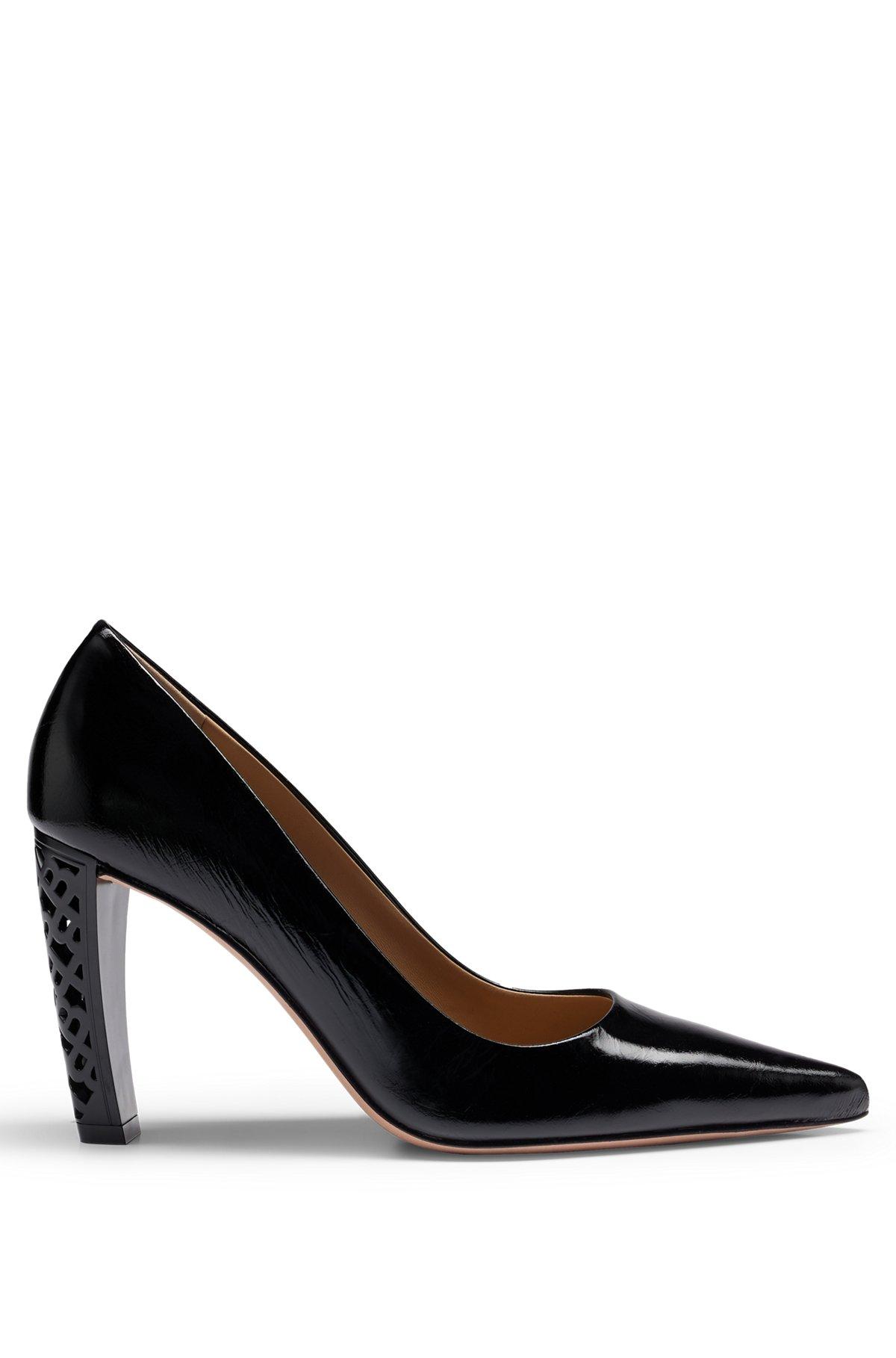 BOSS - Leather pumps with monogram-patterned heels - Black Product Image