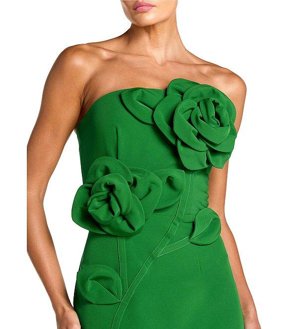 Mac Duggal Crepe Strapless Midi Dress With 3D Flower Detail Product Image