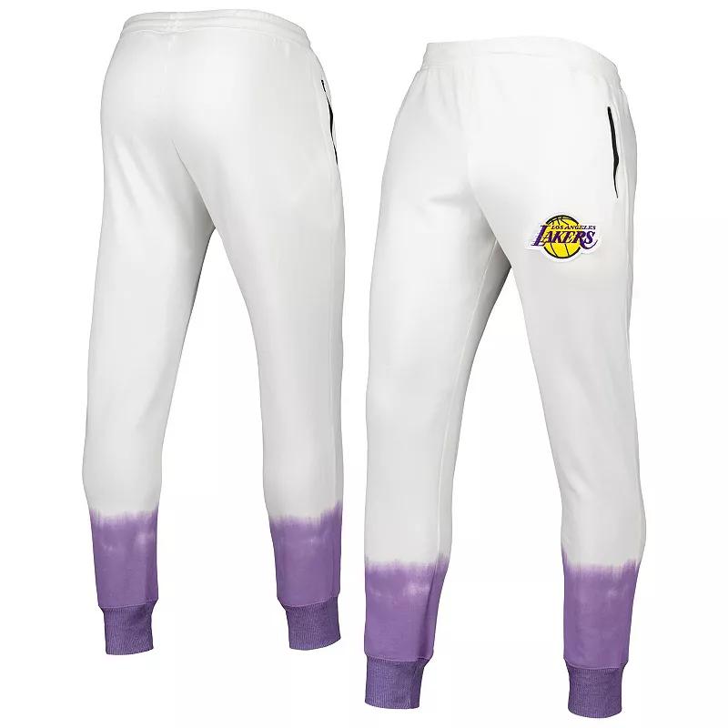 Men's FISLL Oatmeal Los Angeles Lakers Double Dribble Tie-Dye Fleece Jogger Pants,  Product Image