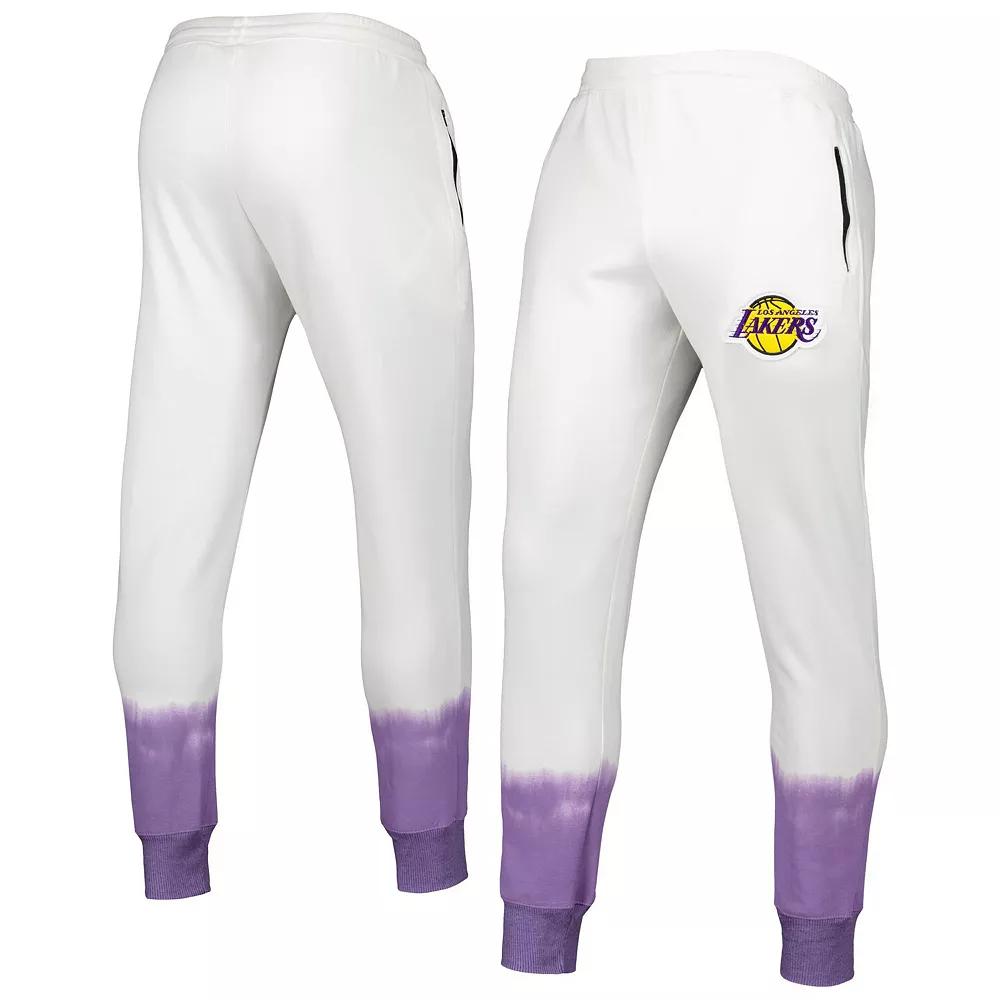 Men's FISLL Oatmeal Los Angeles Lakers Double Dribble Tie-Dye Fleece Jogger Pants,  Product Image