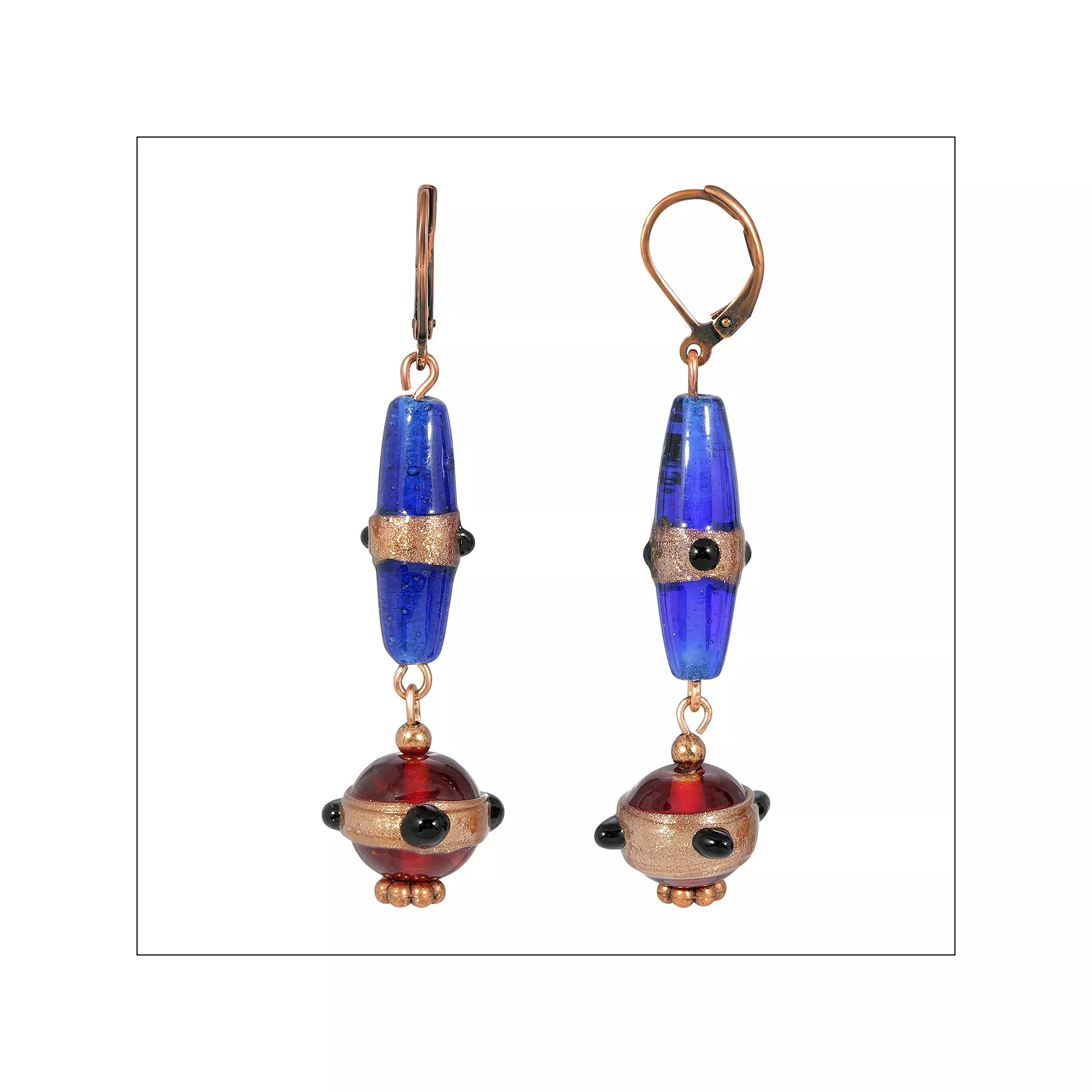 1928 Copper Tone Blue Drop Earrings, Women's Product Image