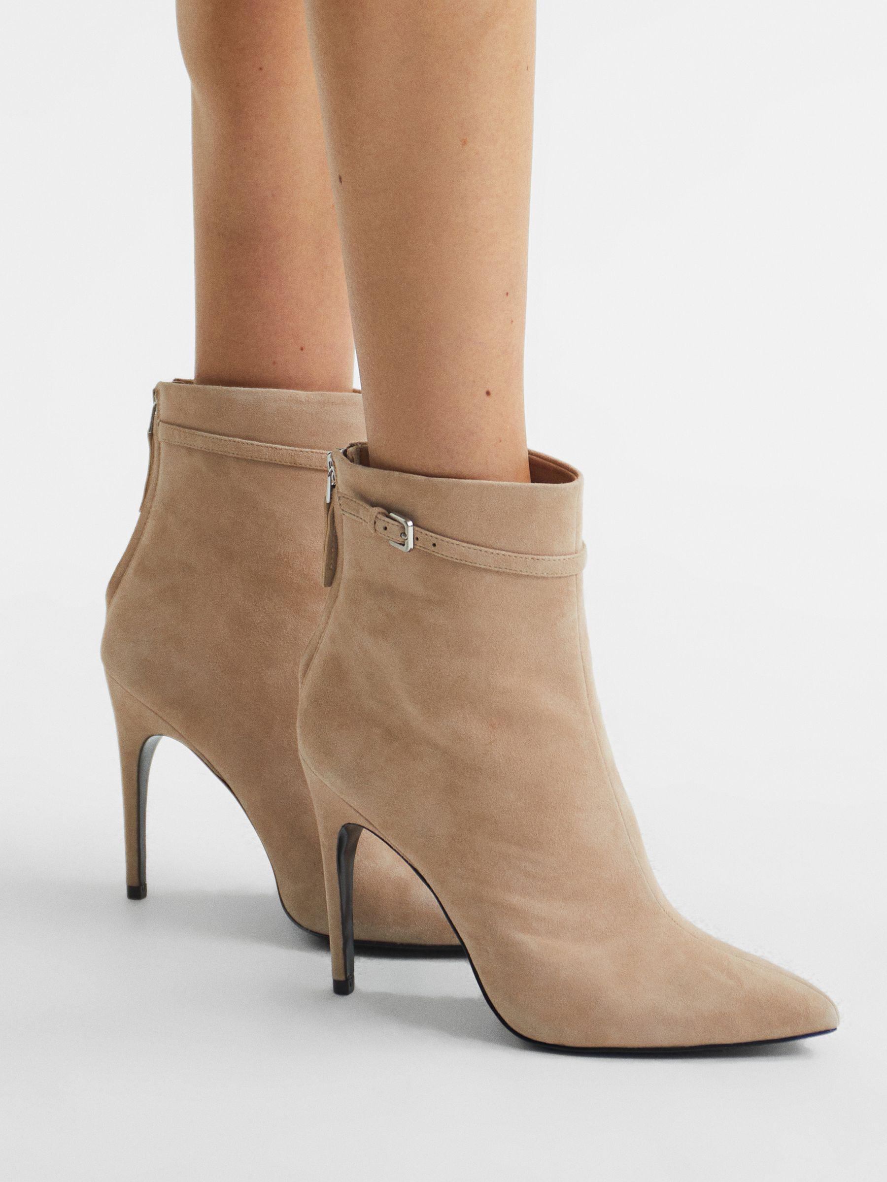 Suede Heeled Ankle Boots in Biscuit Product Image