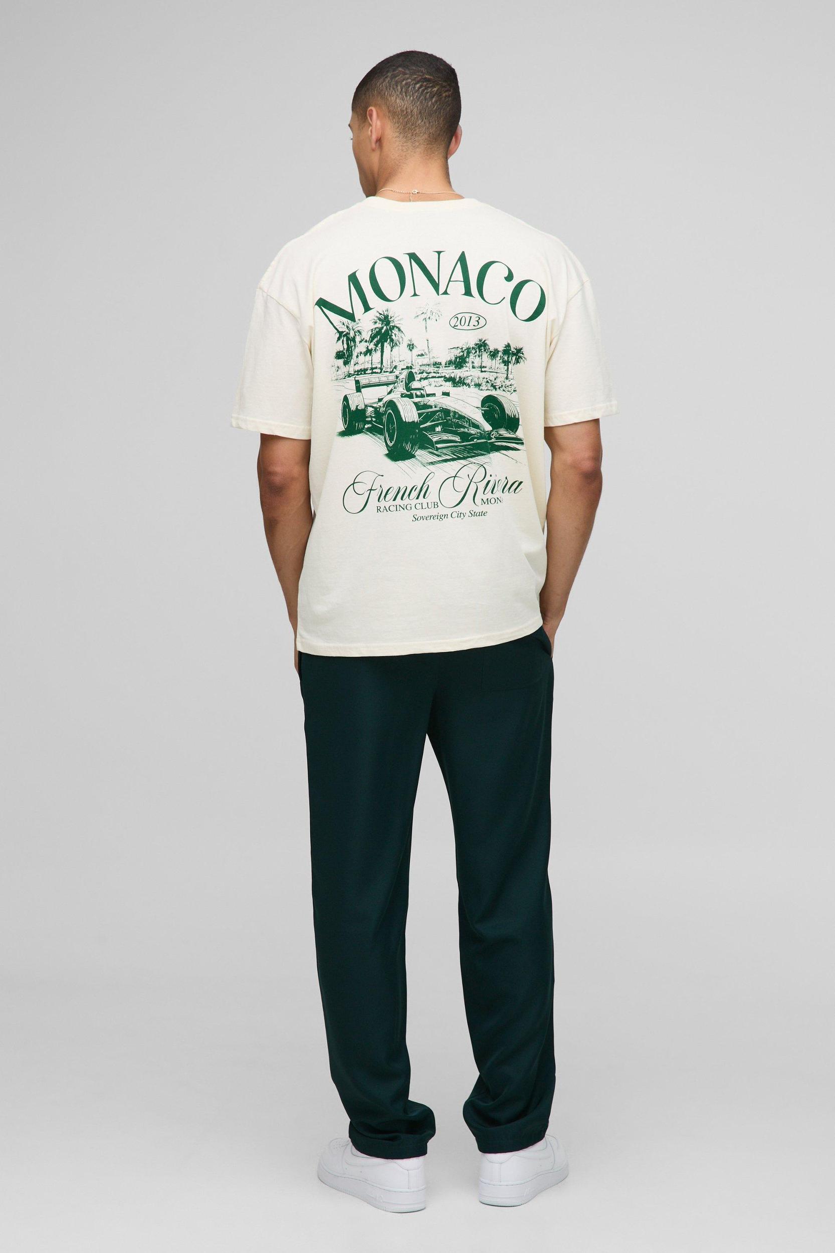 Ecru Oversized Monaco Racing T-Shirt | boohooMAN USA Product Image