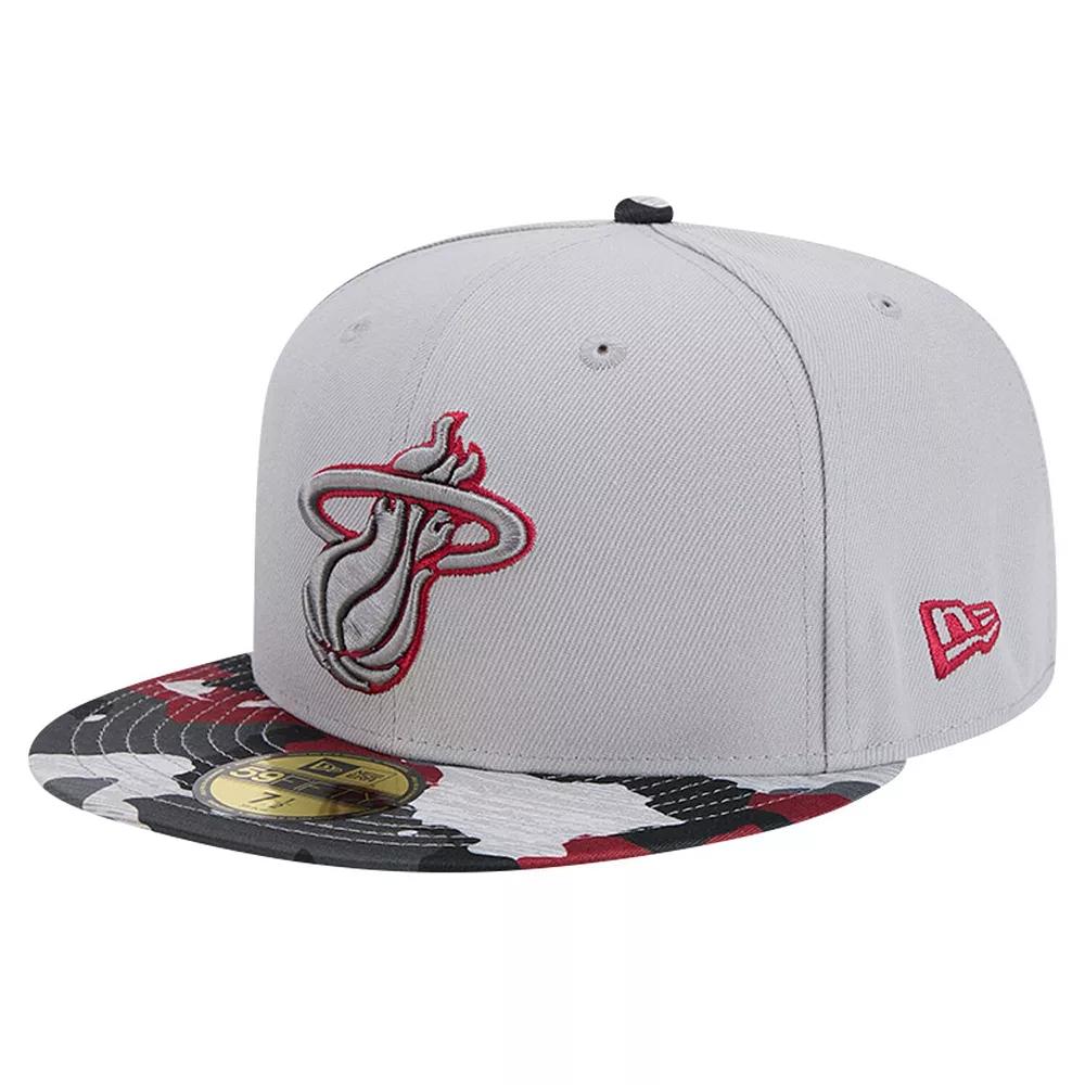 Men's New Era Gray Miami Heat Active Color Camo Visor 59FIFTY Fitted Hat,  Product Image