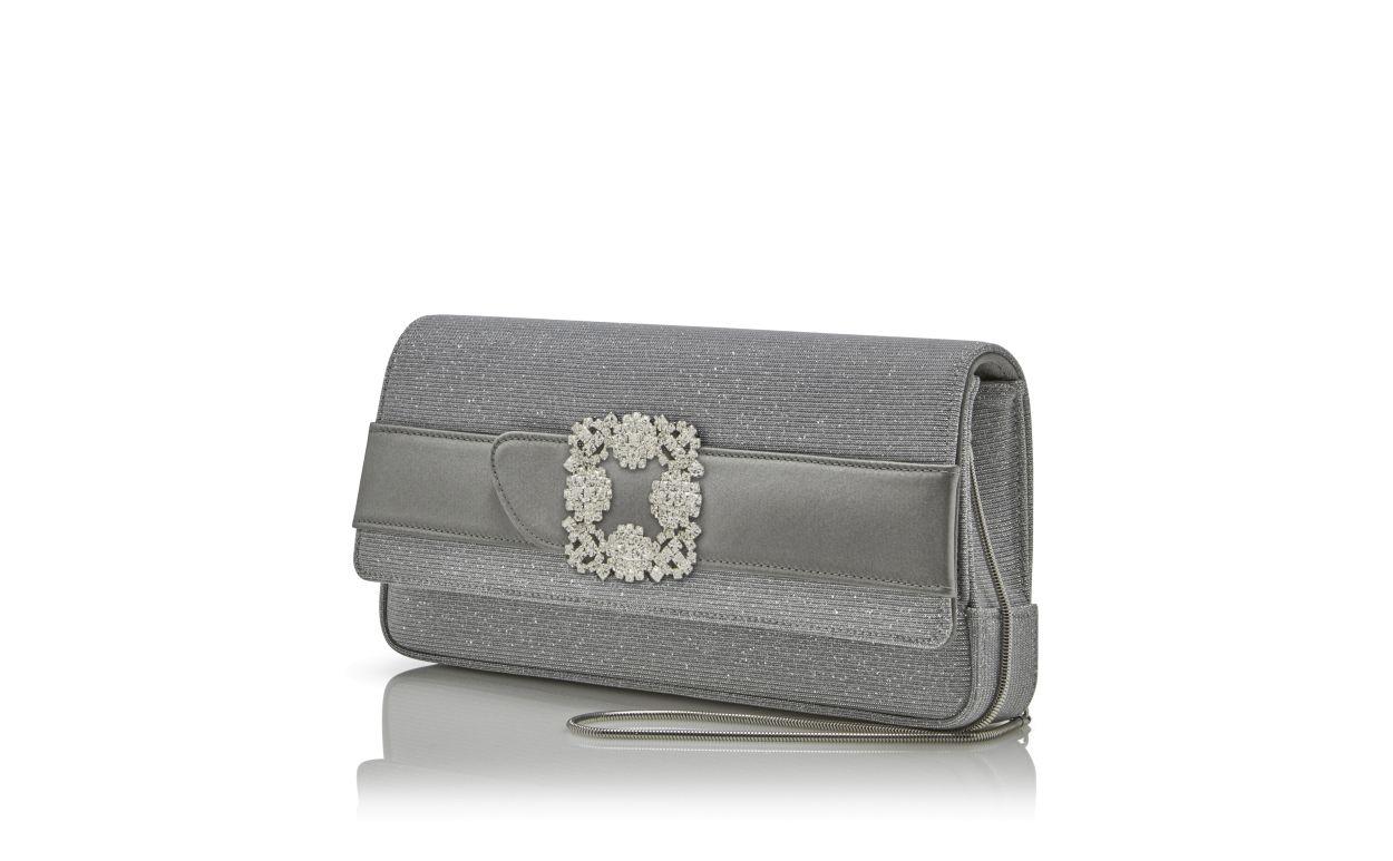 GOTHISI GLITTER Silver Glitter Jewel Buckle Clutch Product Image