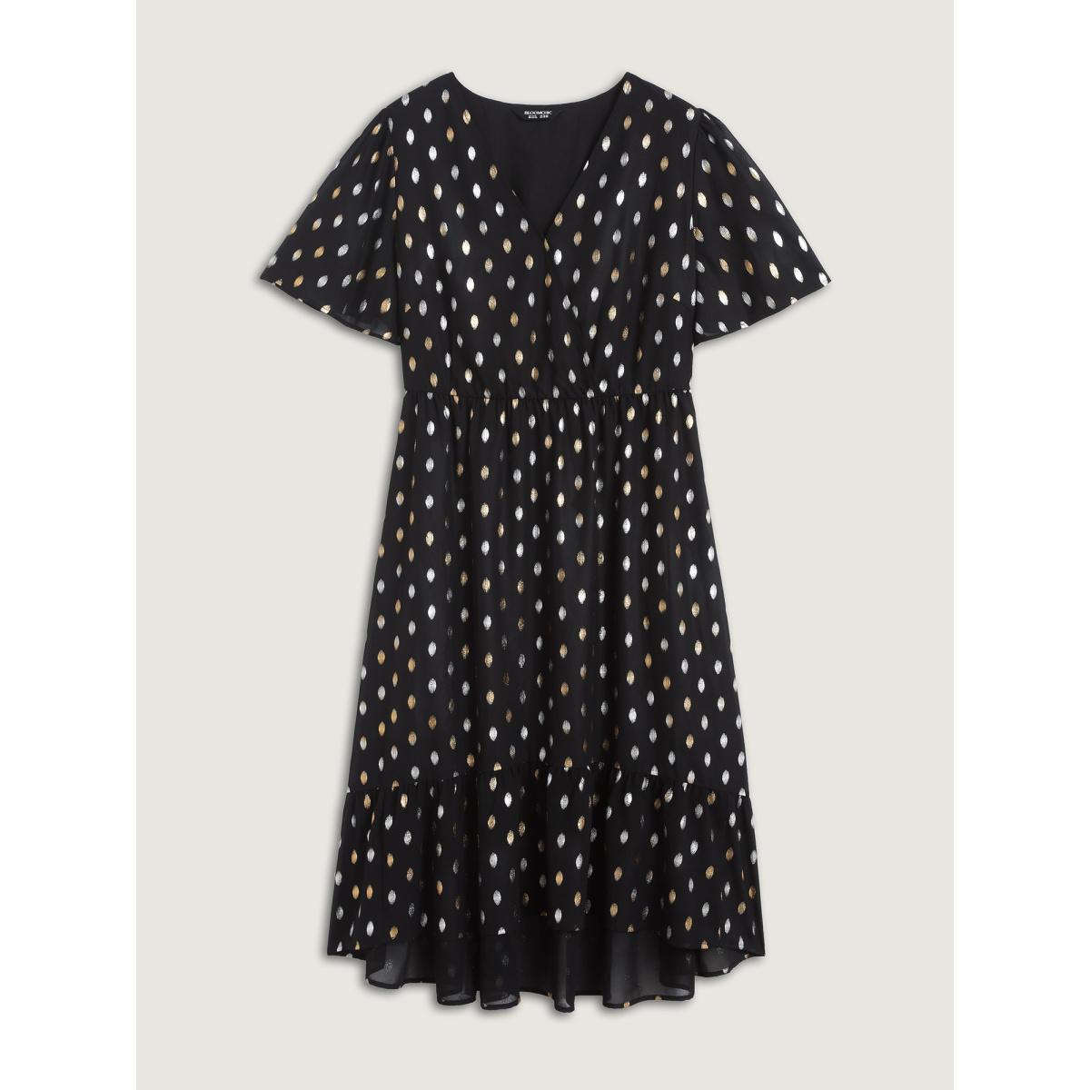 Plus Size Sheer Polka Dots Wrap Midi Dress Black Women Overlap Collar Short sleeve Curvy BloomChic 28/5X Product Image