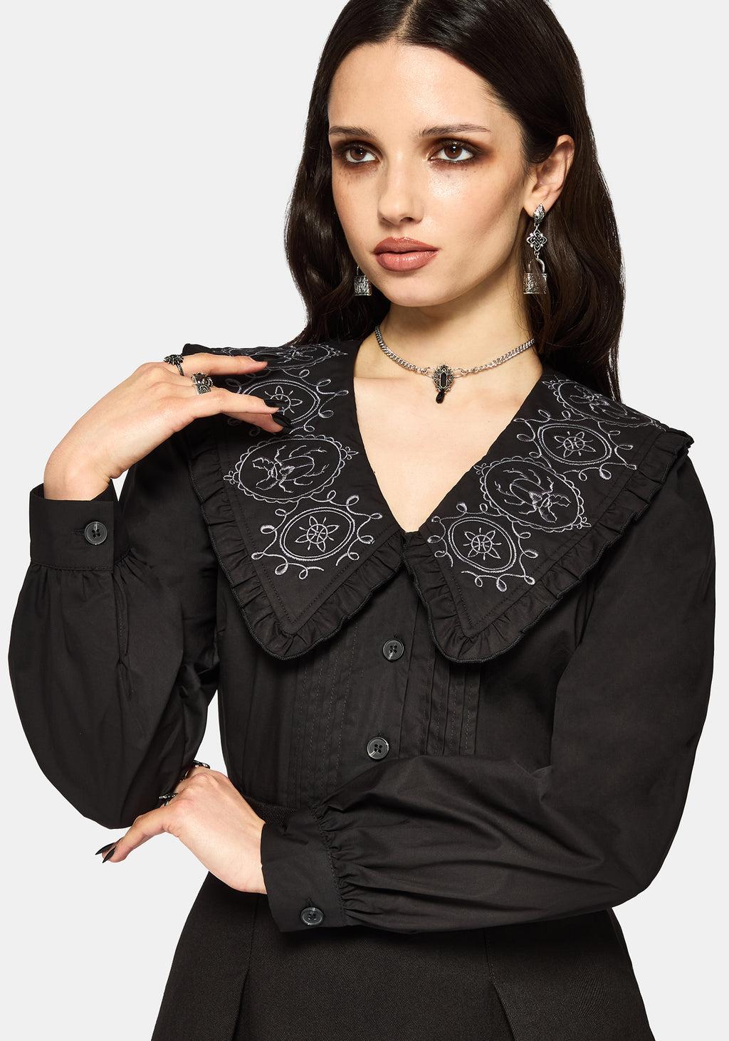 Alira Bug Embroidered Collar Long Sleeved Blouse Product Image