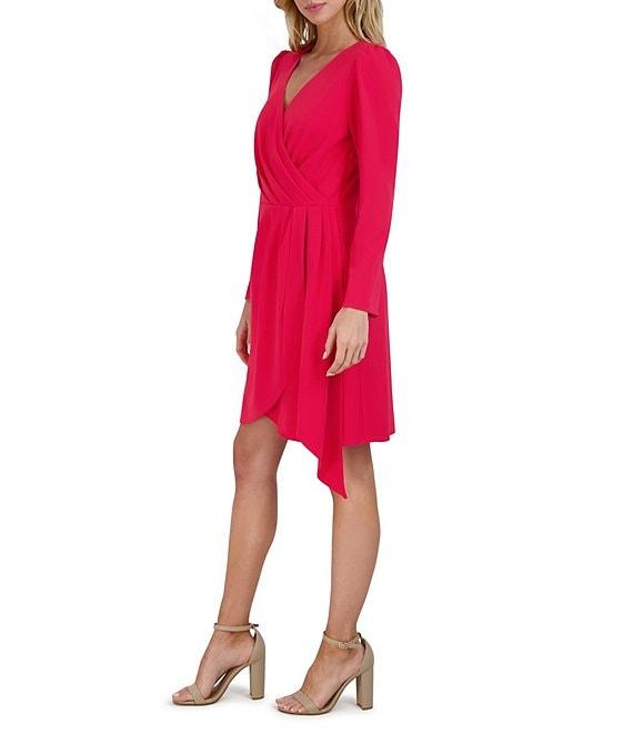 Julia Jordan Crepe Scuba Surplice V-Neck Long Sleeve Pleated Sheath Dress Product Image