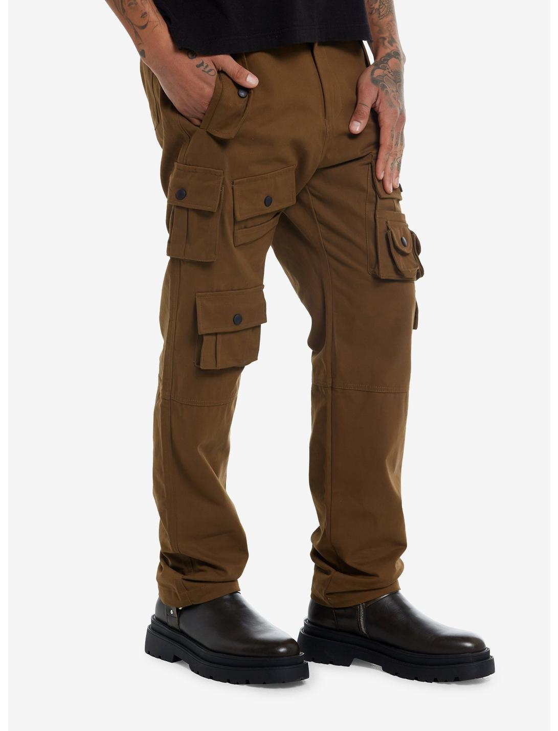Brown Multi-Pocket Cargo Pants With Belt Product Image