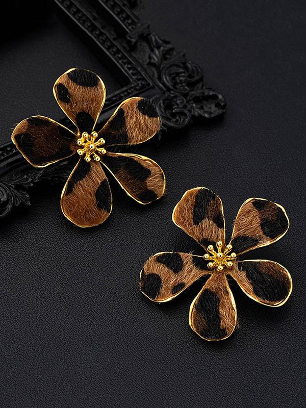Flower Shape Leopard Drop Earrings Product Image