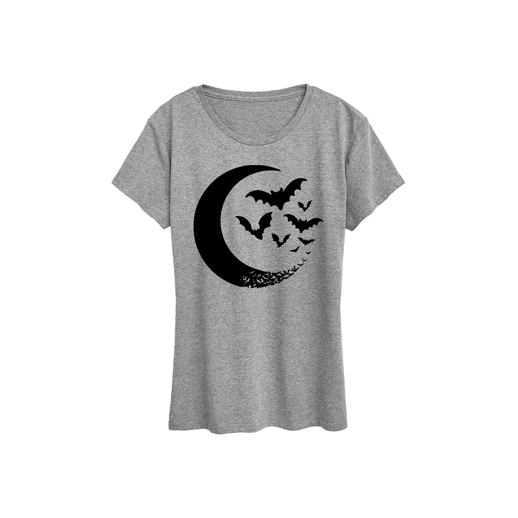 Women's Crescent Moon Bats Halloween Tee, Girl's,  Product Image
