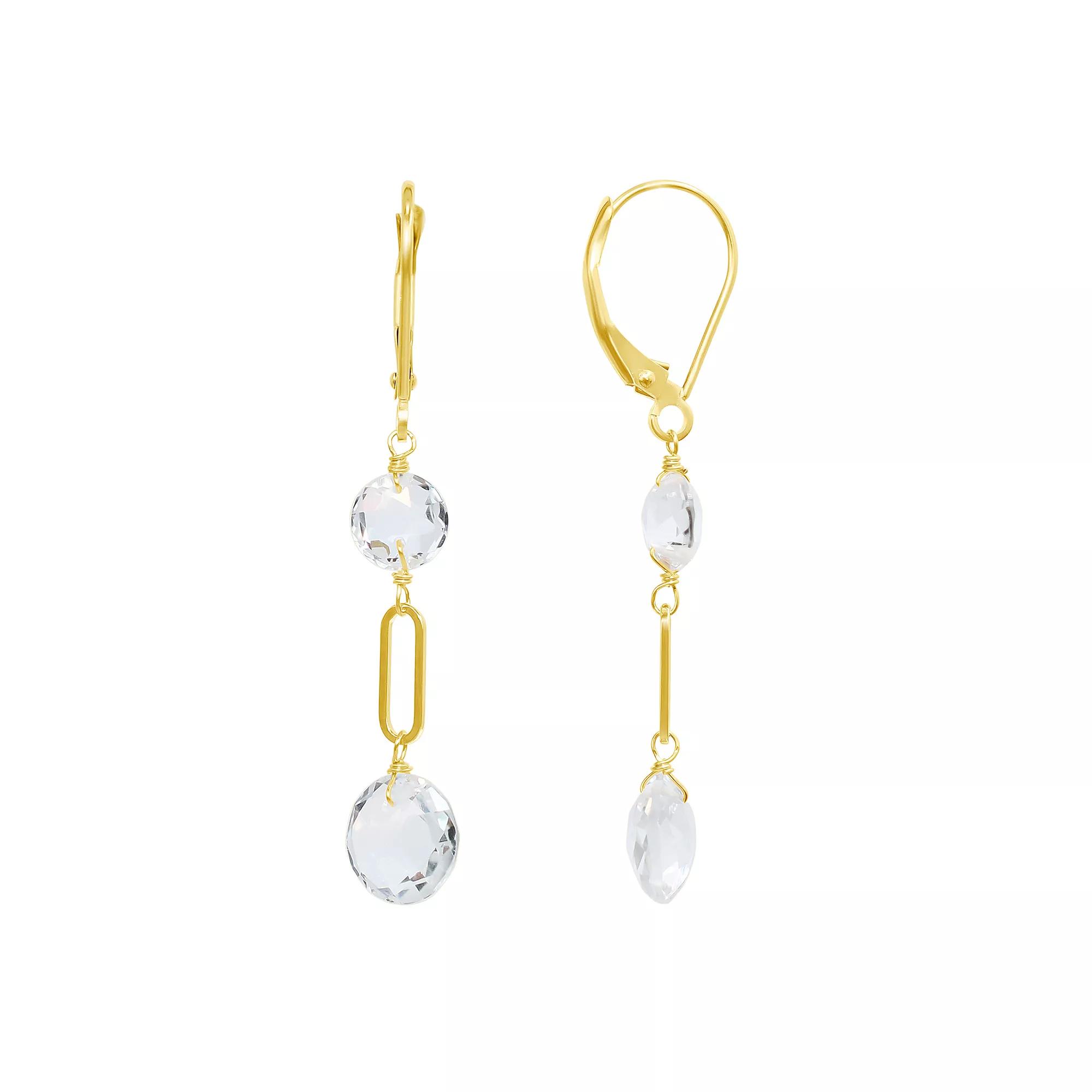 Jewelmak 14k Gold White Topaz Coin Leverback Earrings, Women's Product Image