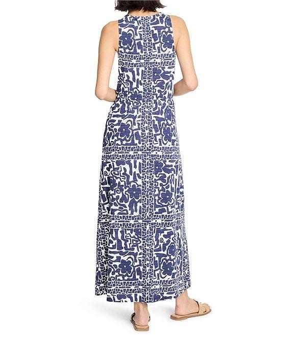 NIC + ZOE Floret Blues Knit Round Neck Sleeveless Maxi Dress Product Image