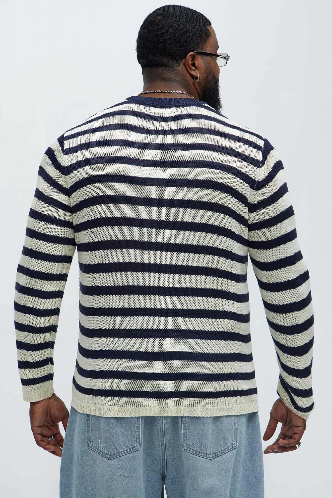 Loose Knit Striped Sweater - Navy/combo Product Image