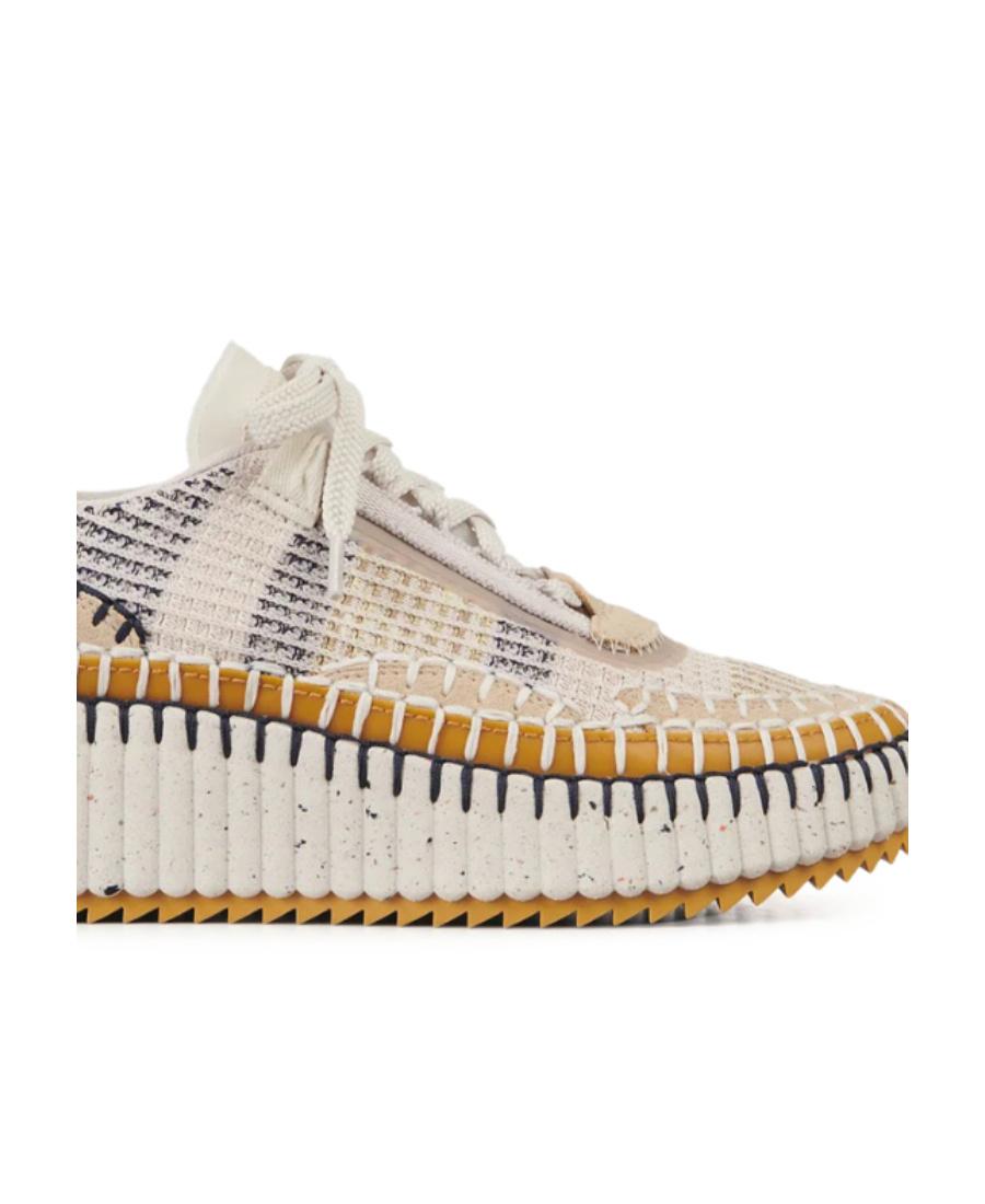 CHLOÉ Nama Embroidered Suede And Recycled-mesh Sneakers In Biscotti Beige Product Image