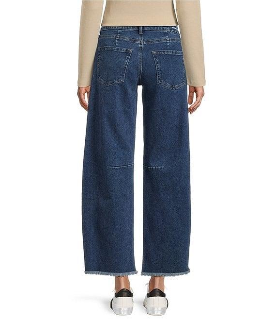 Prosperity Denim Mid Rise Frayed Hem Barrel Jeans Product Image
