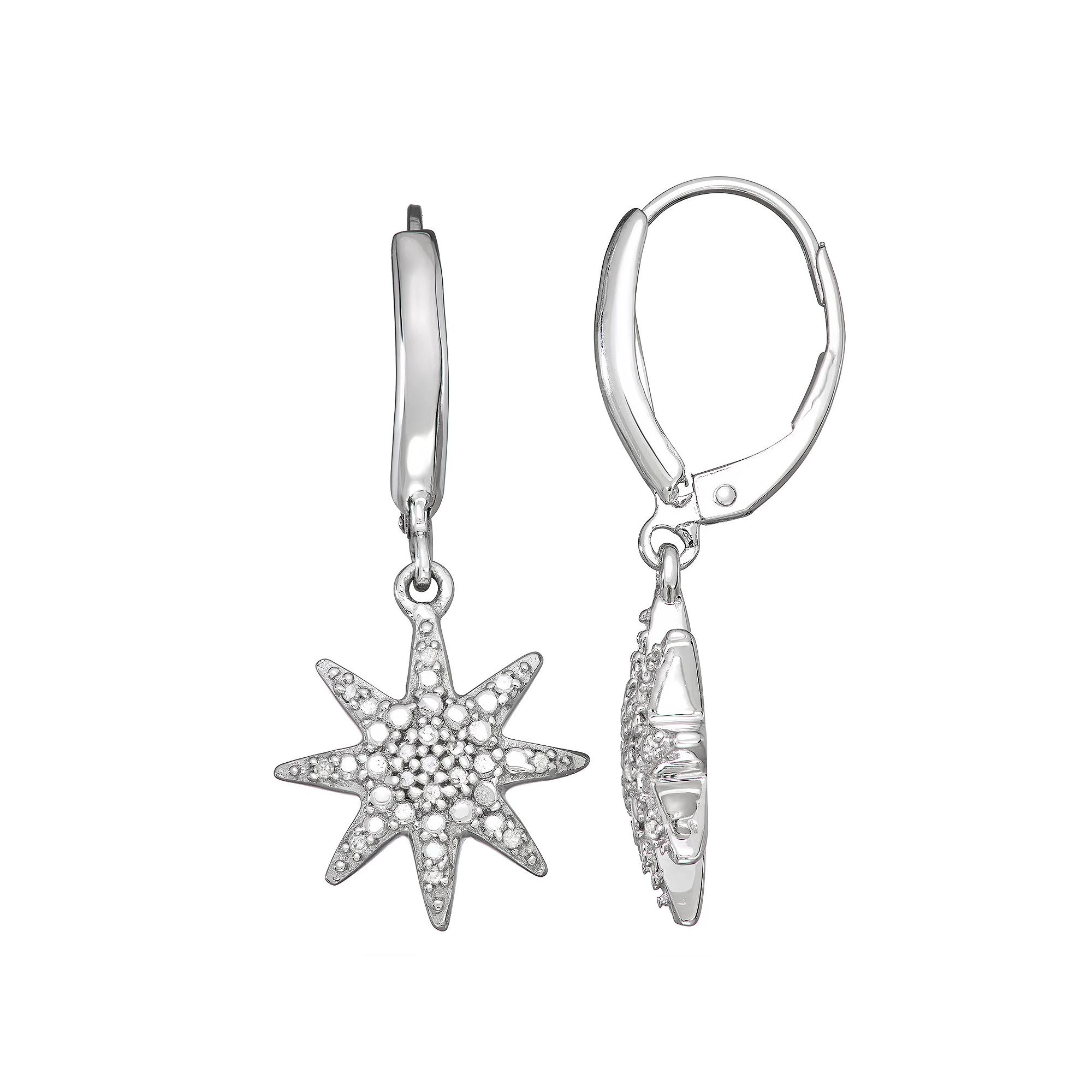 Jewelexcess Sterling Silver 1/10 Carat T.W. Diamond Star Leverback Earrings, Women's Product Image