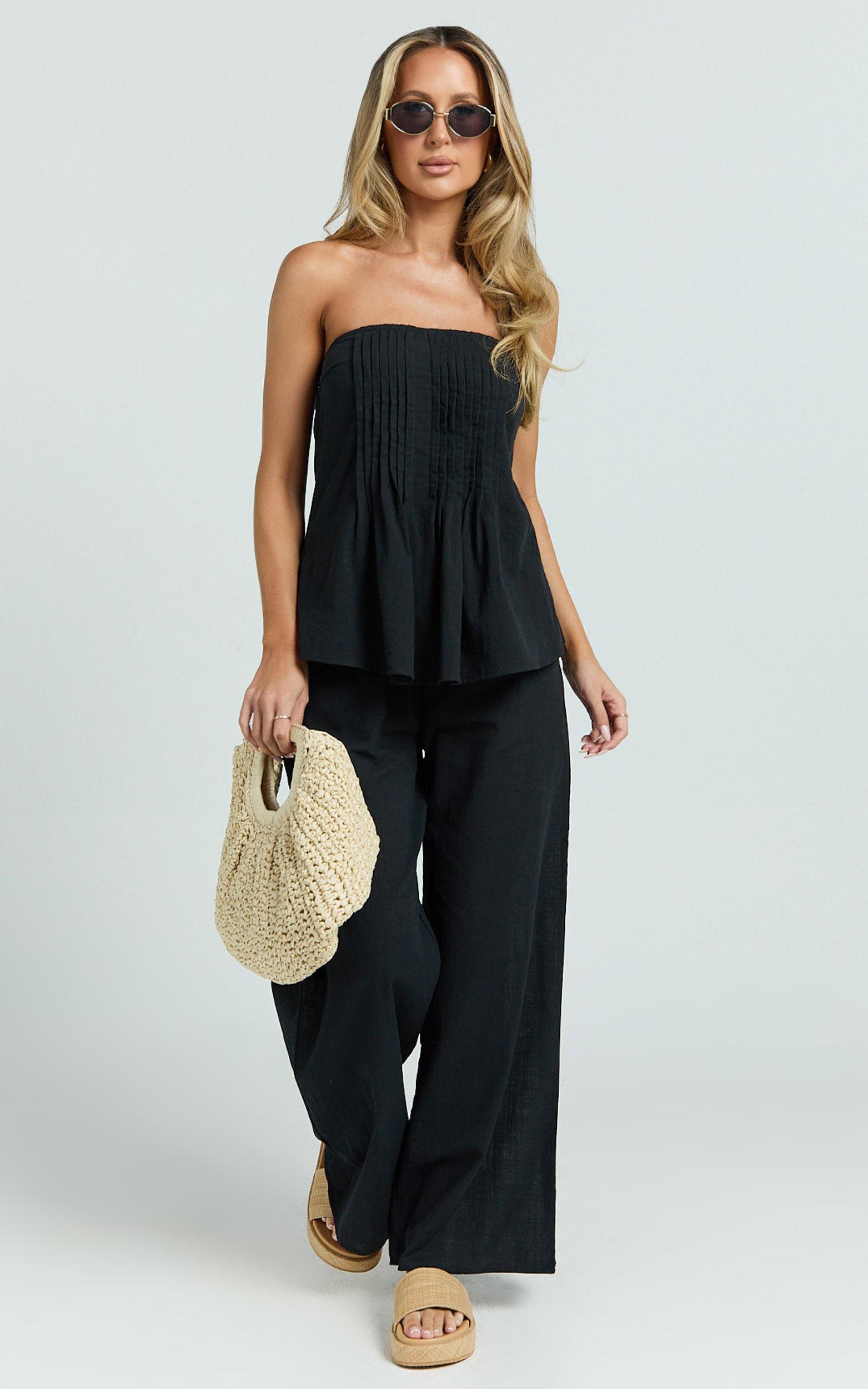 Carli Two Piece Top and Pants Set - Cotton Tube Pant Set in Black Product Image