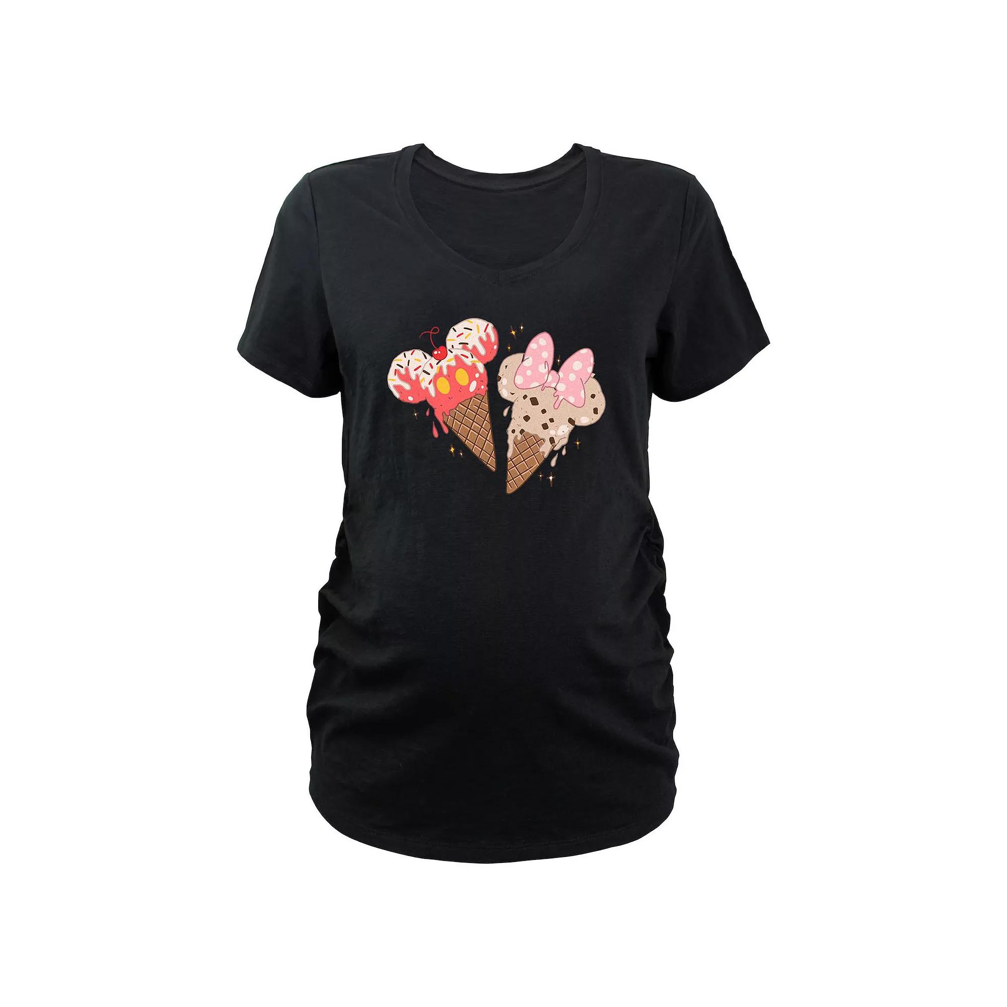 Maternity Mickey Mouse And Minnie Ice Cream Cones V-Neck Graphic Tee, Women's,  Product Image