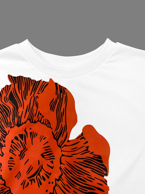 Flared Sleeves Long Sleeves Flower Print Round-neck T-Shirts Tops Product Image