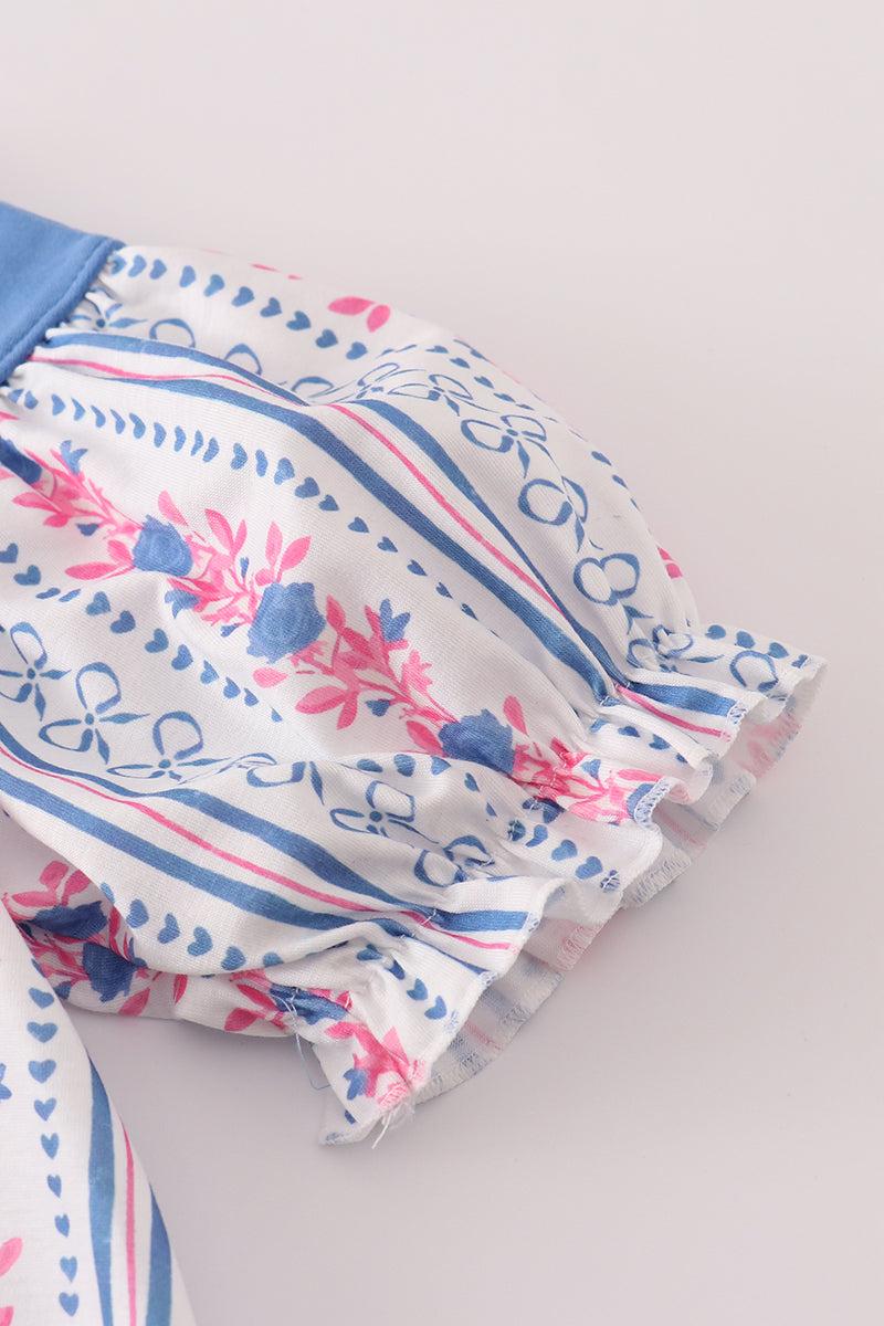 Blue bow embroidery dress Product Image