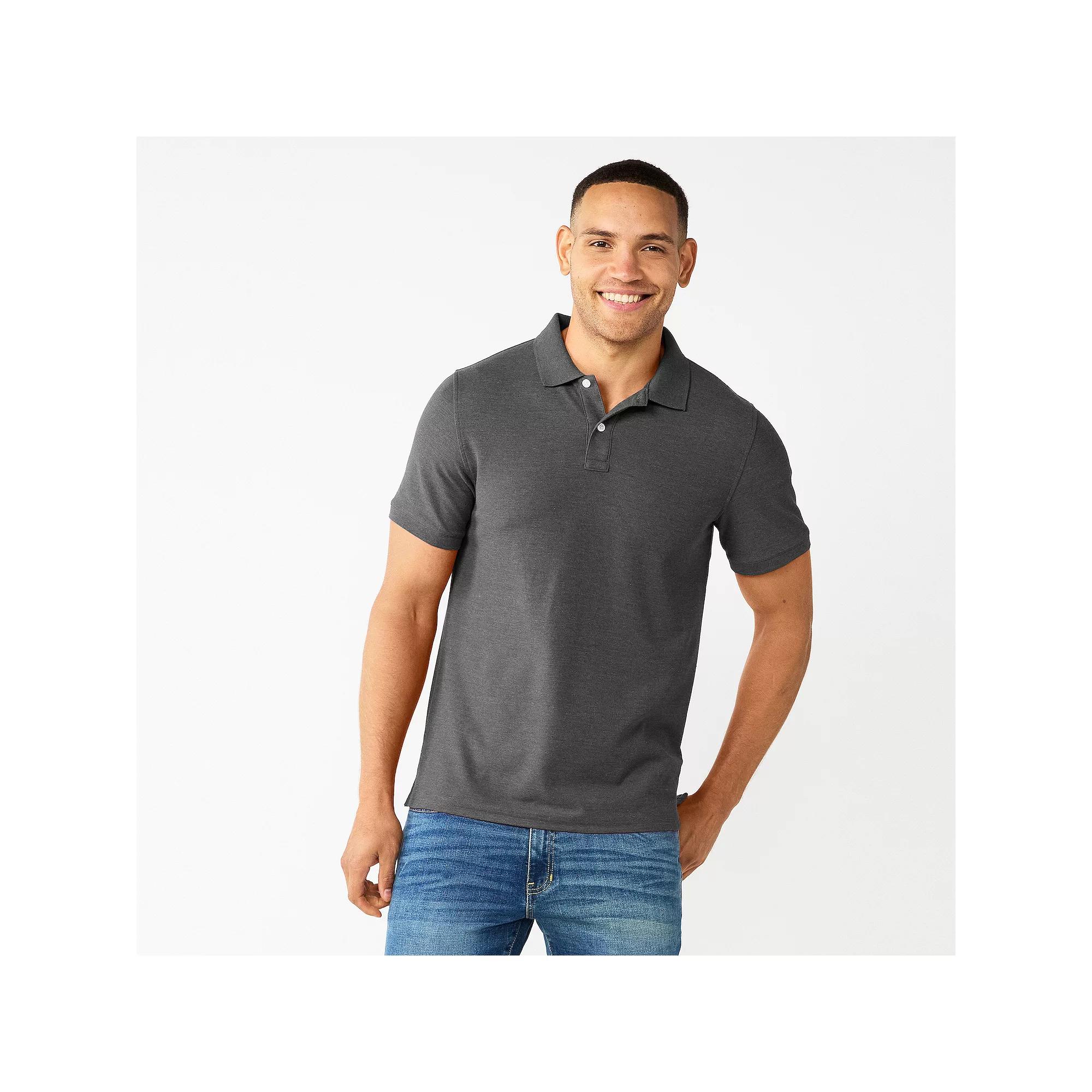 Men's Sonoma Goods For Life® Short Sleeve Relaxed Fit Pique Polo, Size: Medium, Black Copy Product Image