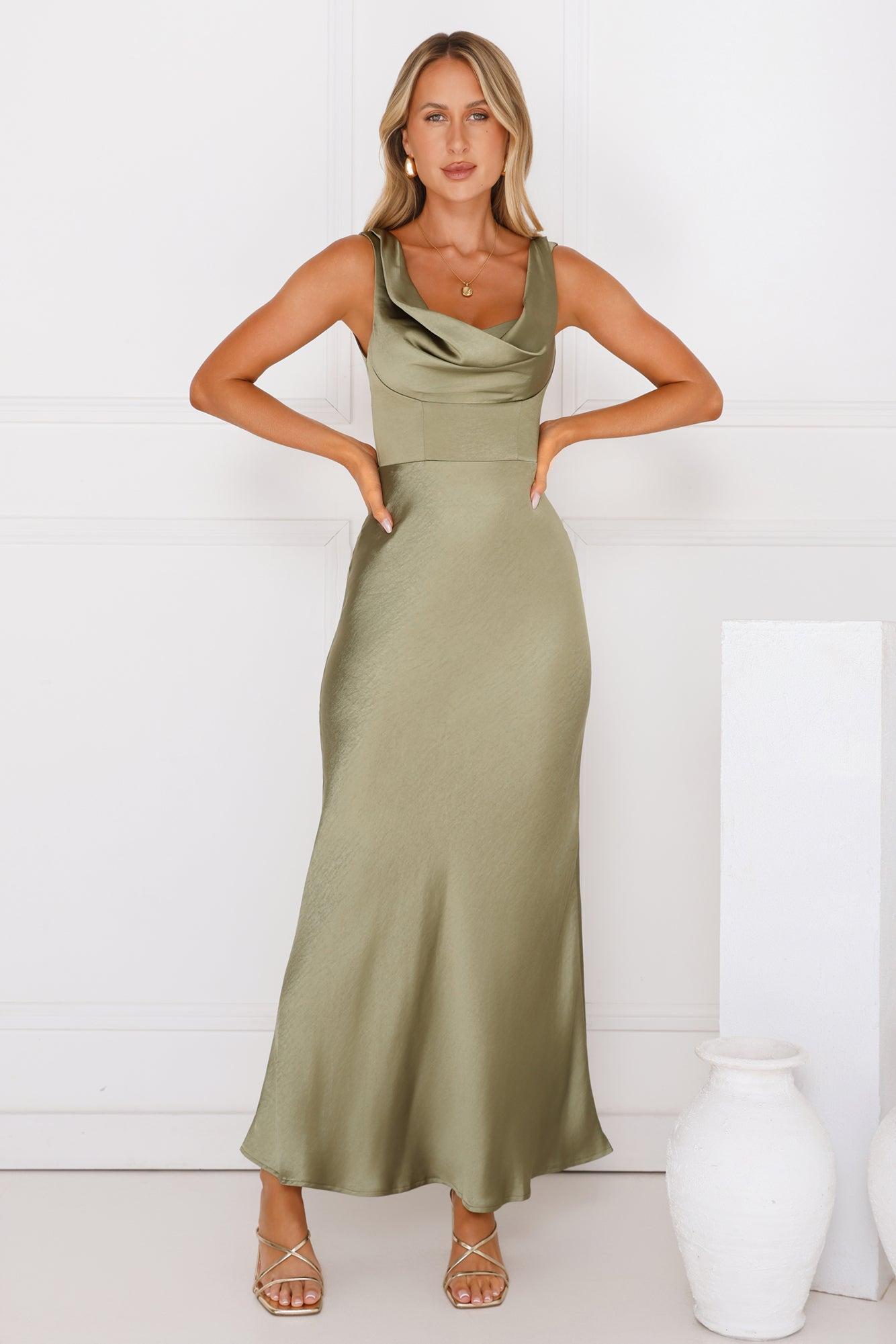Crystal Luxe Satin Maxi Dress Sage Product Image