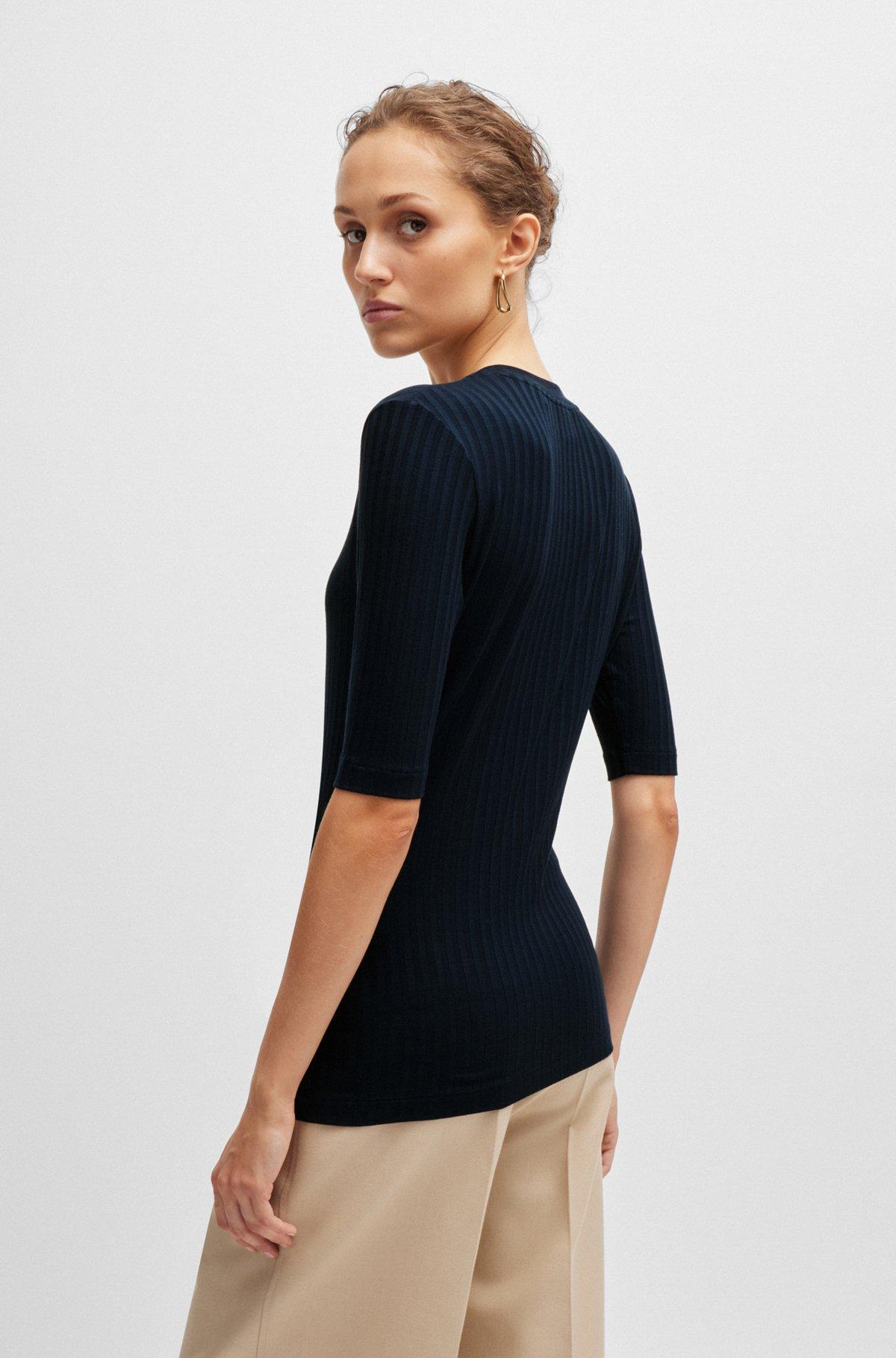 BOSS - Scoop-neck top in stretch fabric - Dark Blue Product Image
