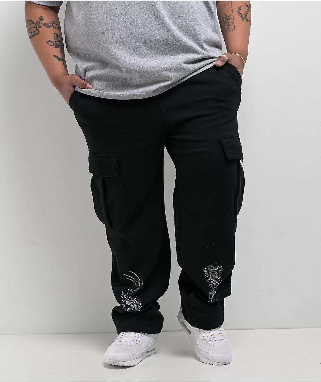 Ninth Hall Airbrushed Koi Black Loose Fit Cargo Sweatpants Product Image