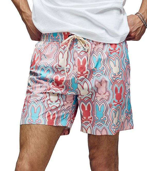 Psycho Bunny Chuck Allover Bunny Pattern 5 3/4#double; Inseam Swim Trunks Product Image