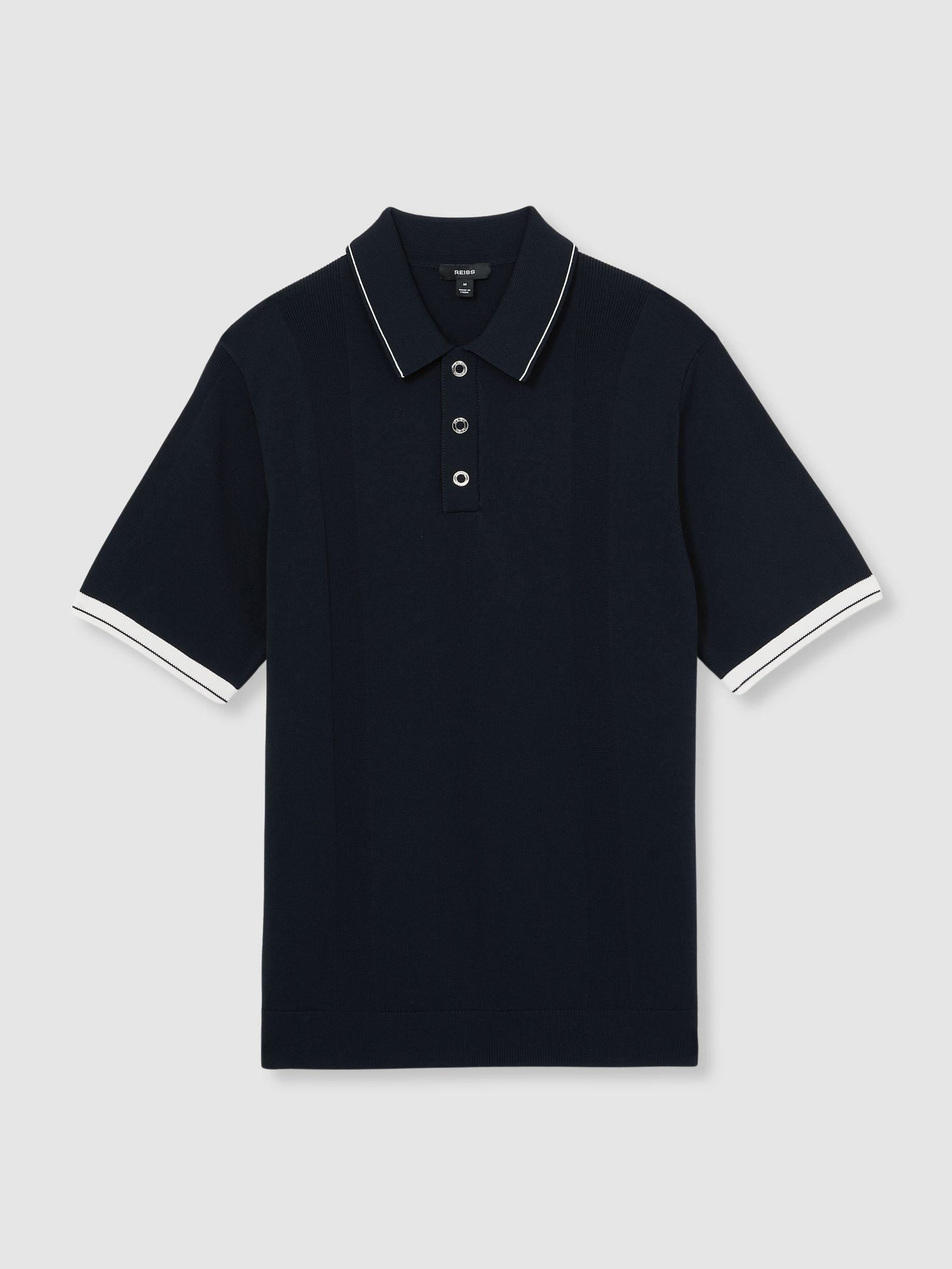 Tipped Knit Polo Shirt in White/Navy Product Image