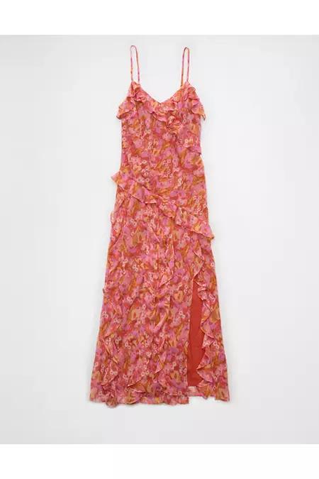 AE Asymmetrical Ruffle Maxi Slip Dress Women's Product Image