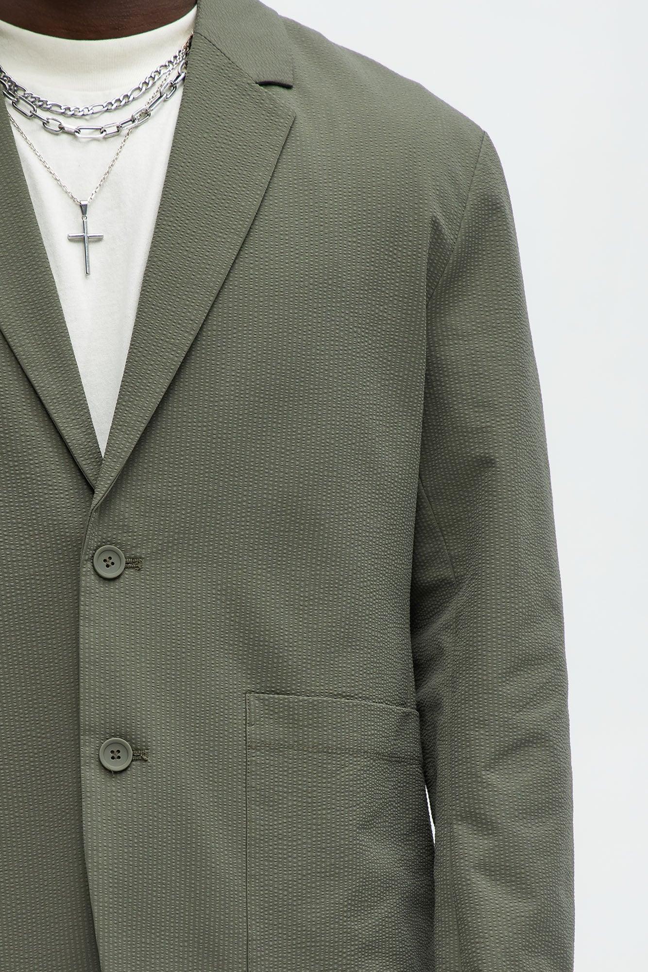 Seersucker Casual Blazer - Olive Product Image