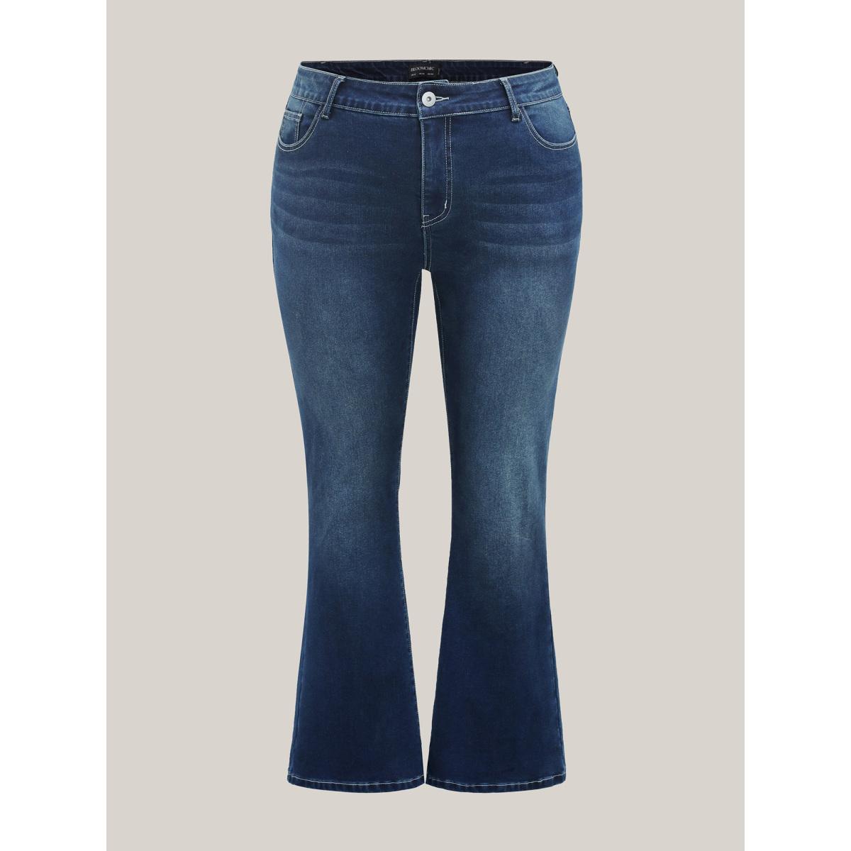 Plus Size Slim & Sculpting Bootcut Jeans Women Darkindigo Beach Medium stretch Slanted pocket Jeans BloomChic 18/2X Product Image