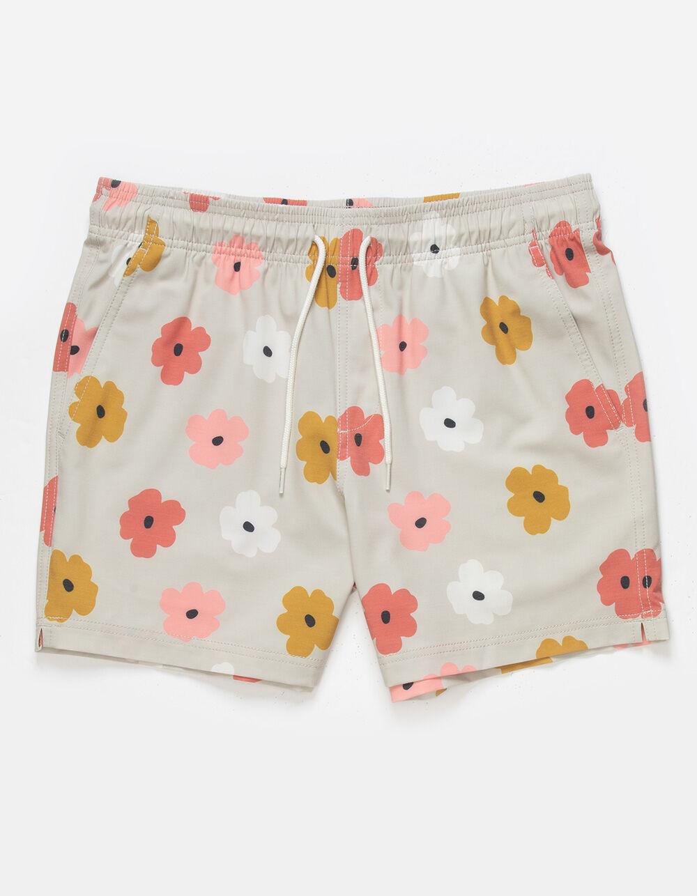 RSQ Mens Drawn Flowers 5" Swim Shorts - PUTTY Product Image