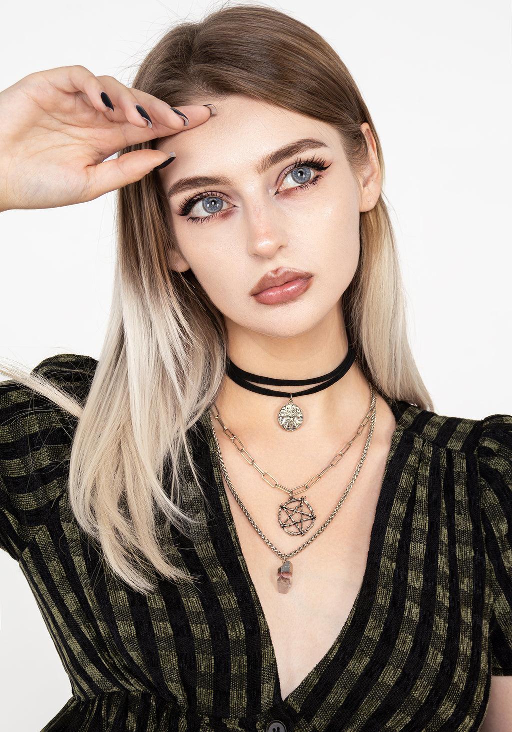 Triune 3 Layered Necklace Pentagram and Crystal Product Image