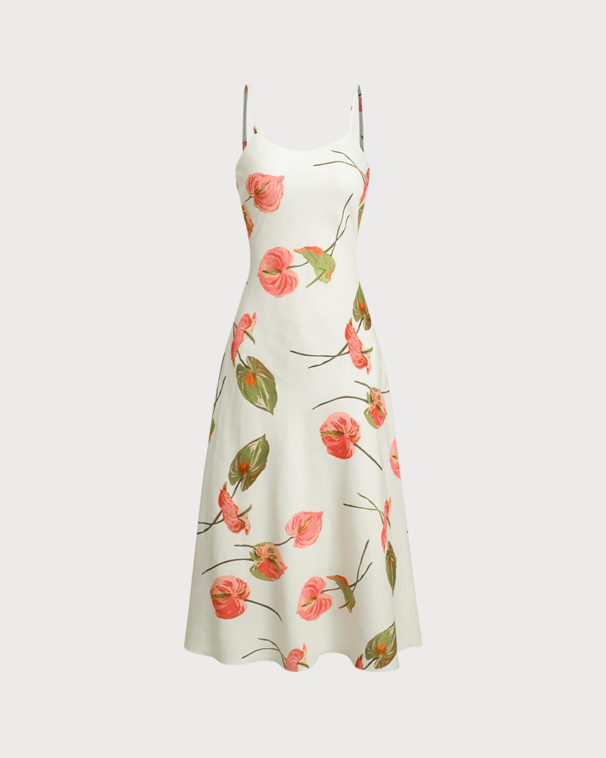 White Floral Slip Midi Dress Product Image