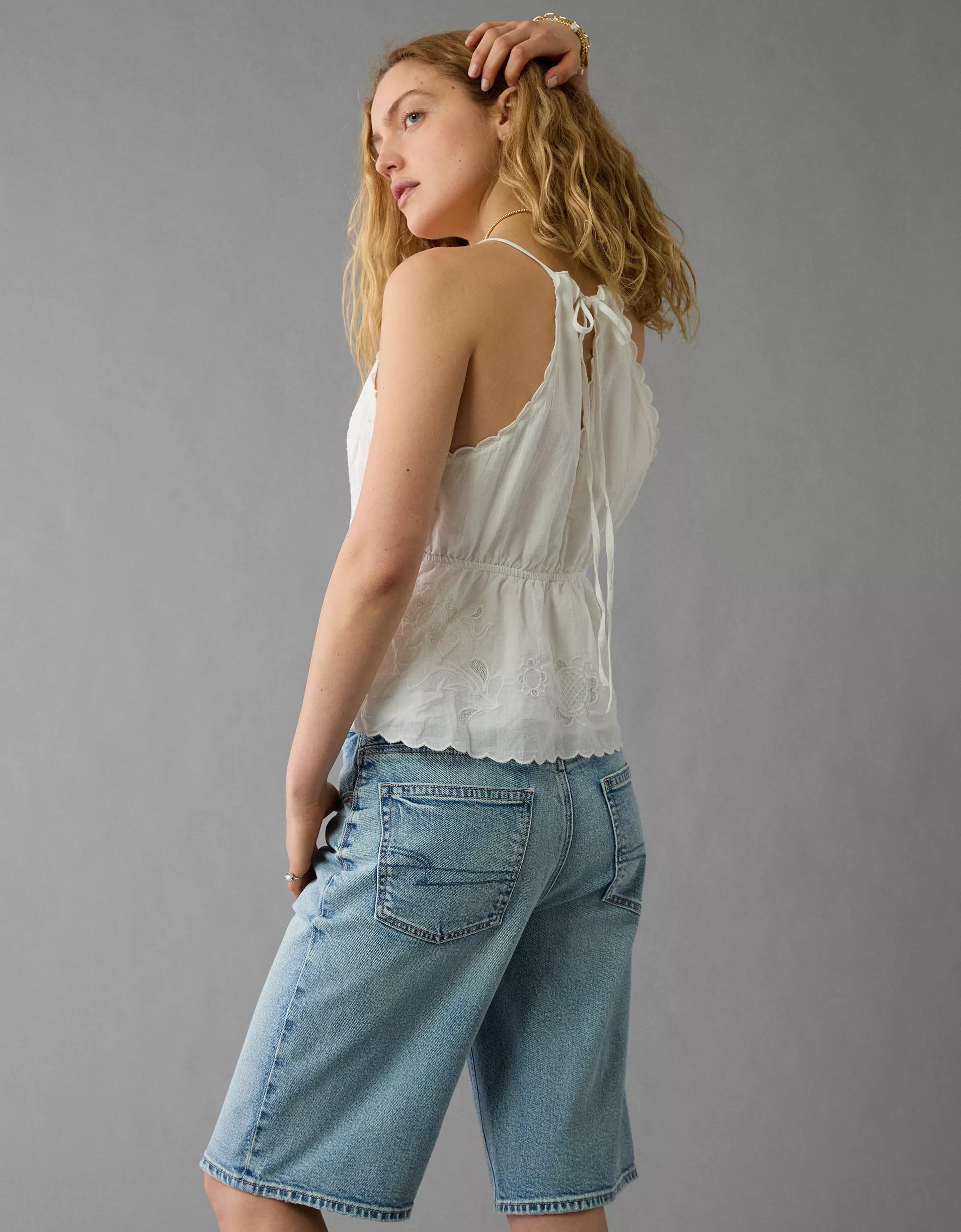 AE V-Neck Embroidered Halter Top Product Image