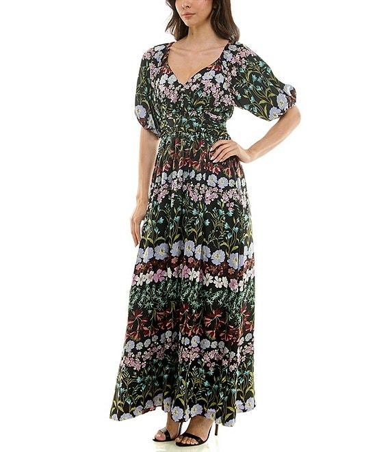 Moda Tara Short Sleeve V-Neck Floral Printed Maxi Dress Product Image